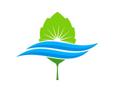 Green nature leaf with wave stripe insideのイラスト素材