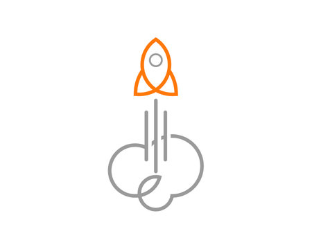 Abstract cloud outline with flying rocketのイラスト素材