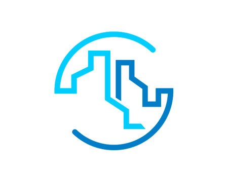 Abstract circle outline with buildingのイラスト素材