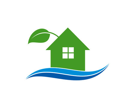 Green house with nature leaf and waveのイラスト素材