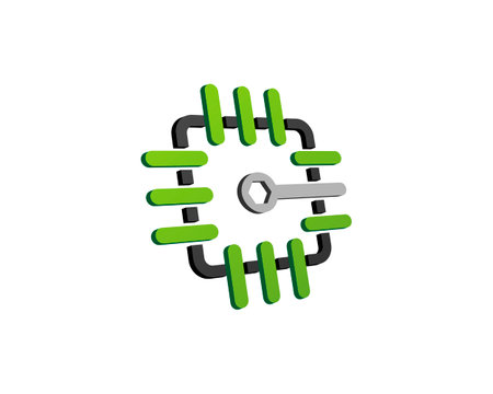 Abstract processor with green and silver colorsのイラスト素材