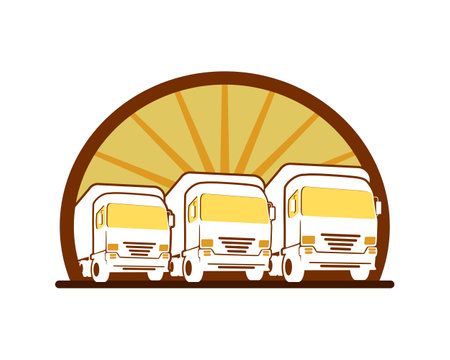 Shinning sun with three truck insideのイラスト素材