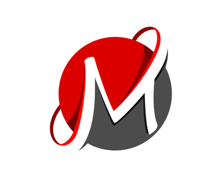 Circle shape with swoosh and M letter initialのイラスト素材