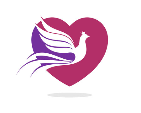 Flying queen dove inside the love shapeのイラスト素材