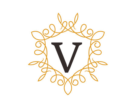Gold crest ornament with V letter initialのイラスト素材