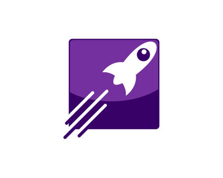 Purple rectangle shape with flying rocketのイラスト素材
