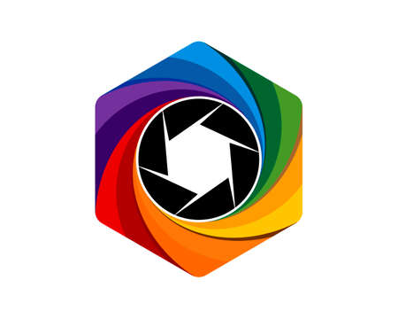 Rainbow hexagonal shape with camera insideのイラスト素材
