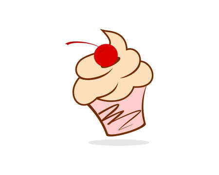 Cup cake with cherry on topのイラスト素材
