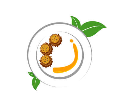 Happy food with plate and nature leafのイラスト素材