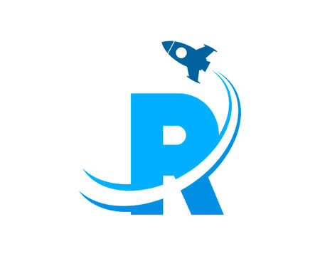 Flying rocket with R letter initialのイラスト素材