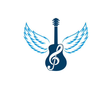 Guitar with music note and wingのイラスト素材