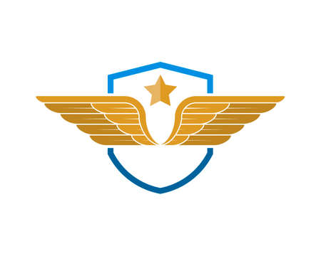 Simple protection shield with wings and starのイラスト素材