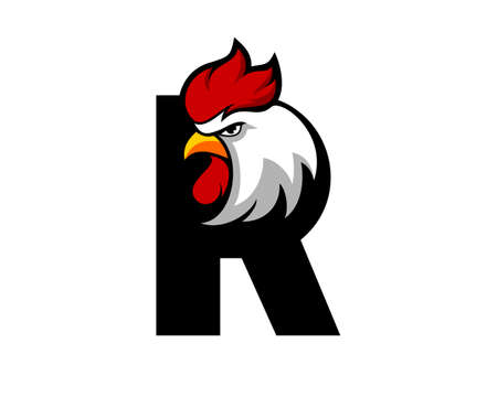 R Letter with rooster head insideのイラスト素材