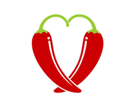 Two red chilli forming a love shapeのイラスト素材