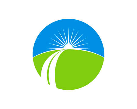 Circle shape with sun and road insideのイラスト素材