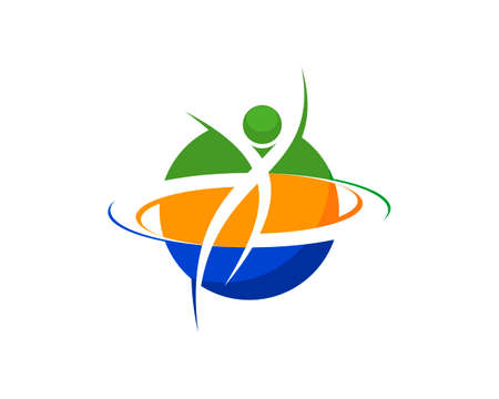 Abstract circle shape with jumping people and swooshのイラスト素材