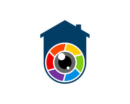 Simple house with rainbow lens camera insideのイラスト素材