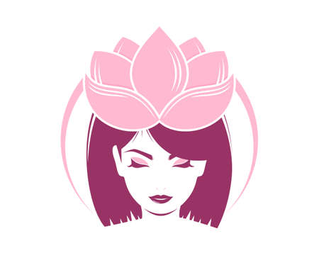 Beauty woman face with lotus crownのイラスト素材