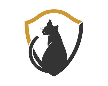 Cat sits inside the shield protectionのイラスト素材