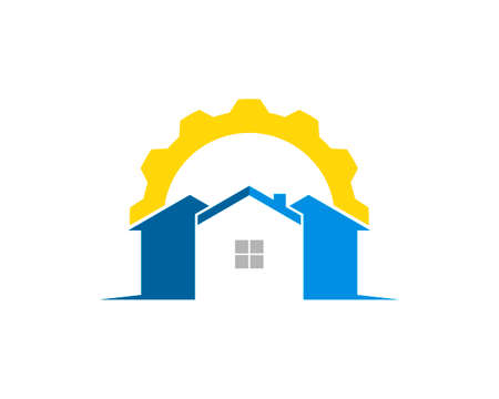 Simple triple house with repair gearのイラスト素材