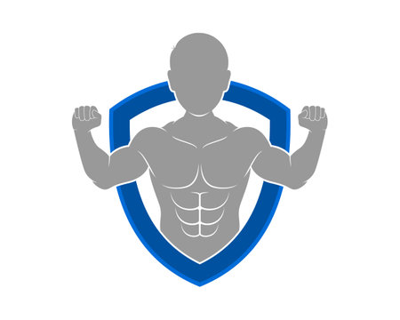 Strong fitness man inside the shield protectionのイラスト素材