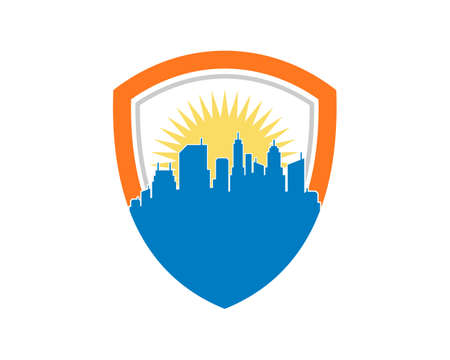 City building with shield protection shapeのイラスト素材