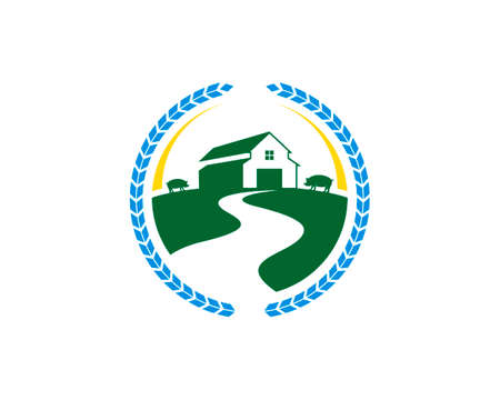 Circular wheat with road to pig farm insideのイラスト素材