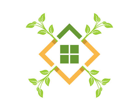 House window and nature leaf with square shapeのイラスト素材