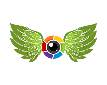 Camera lens with Leaf wings logoのイラスト素材