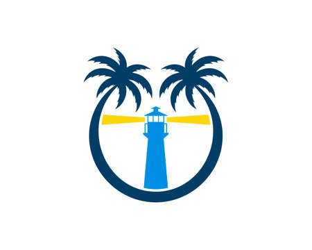 Circular palm tree with lighthouse insideのイラスト素材