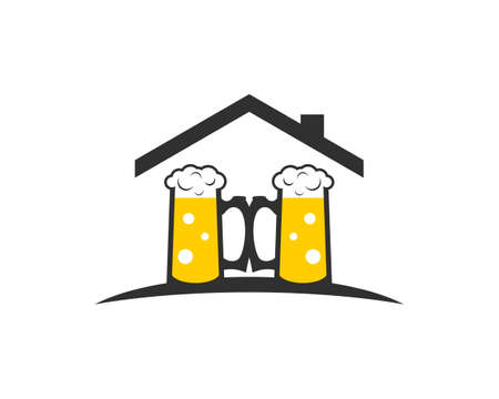Simple house with twin glass of beerのイラスト素材