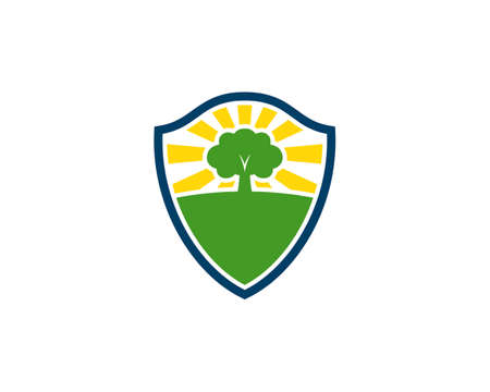 Simple shield with shinning nature treeのイラスト素材