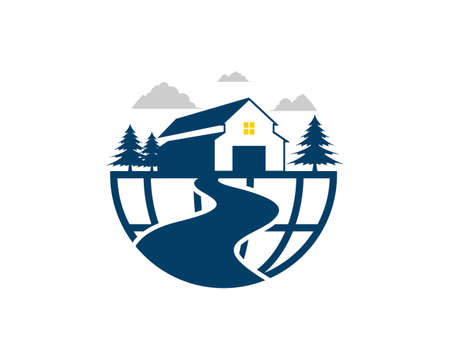 Beautiful farm view with abstract worldのイラスト素材