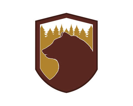 Bear in the shield with forest insideのイラスト素材