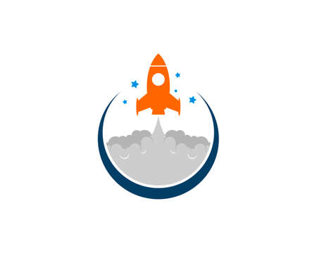 Blue circle swoosh with rocket launch insideのイラスト素材