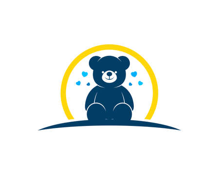 Cute teddy bear with love and yellow circle shapeのイラスト素材