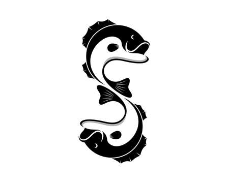 S Letter with jumping fishのイラスト素材