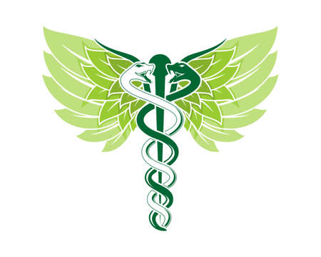 Caduceus with nature leaf wings