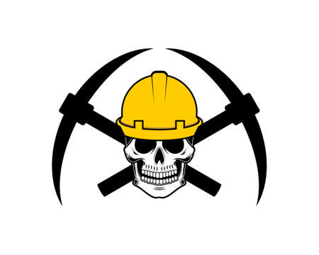 Worker skull head with crossed mining axe behindのイラスト素材