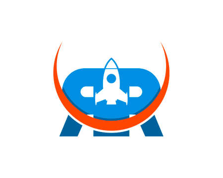 Rocket launch with R letter initial and orange swooshのイラスト素材