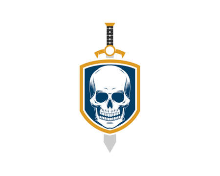 Simple shield with skull and swordのイラスト素材