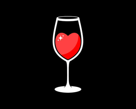 Wine glass and red love shape insideのイラスト素材