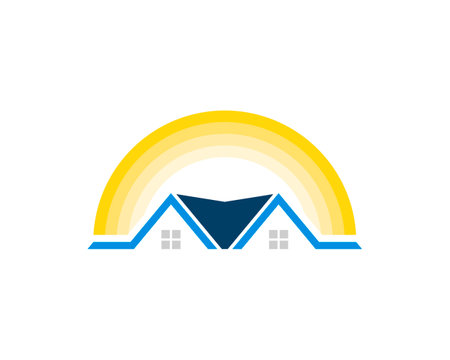 Modern house with shinning sun behindのイラスト素材