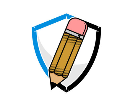 Pencil writing in the shield logoのイラスト素材
