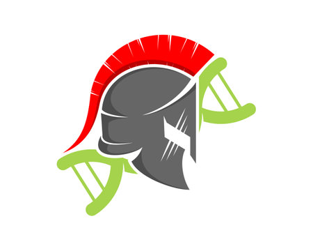 Spartan helmet with DNA helix behindのイラスト素材