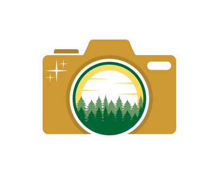 Camera with forest view in the middleのイラスト素材