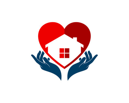 Love shape with house and hand careのイラスト素材