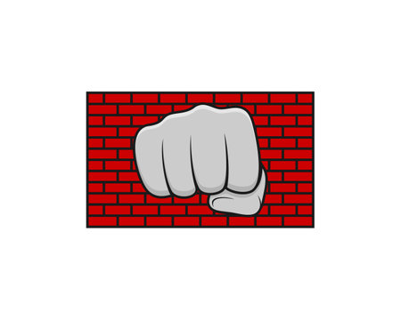 Red brick with strong hand punch in the middleのイラスト素材