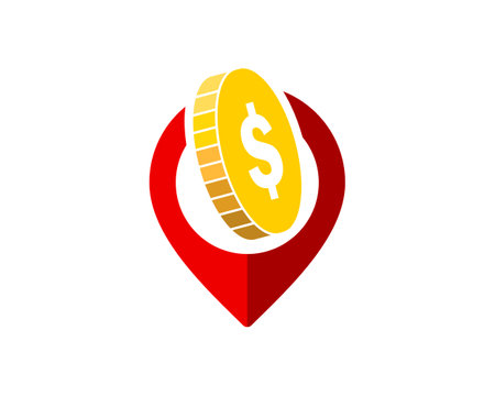 Red pin location with money coin insideのイラスト素材