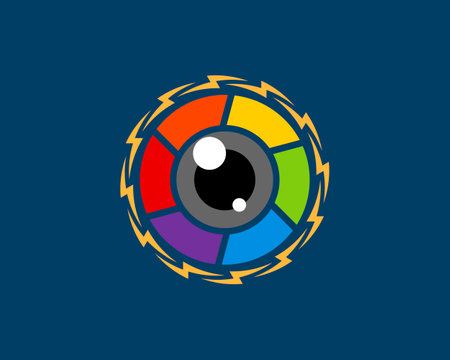 Circular lightning with rainbow lens camera insideのイラスト素材